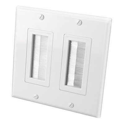 Vanco Brush Dual-Gang Bulk Cable Wall Plate (white)