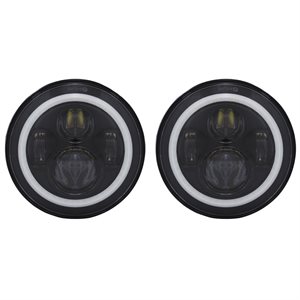 Heise Jeep 7" Round 6 LED w / RGB Halo ndash, Black Front Face